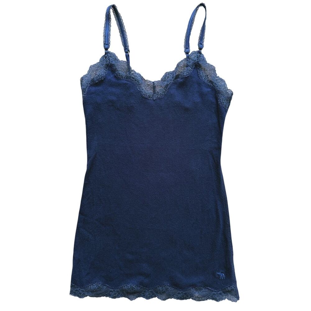 VTG Abercrombie & Fitch Y2K Babydoll Lace Trim Cami Tank Top XS Blue Couette